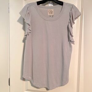 Women’s Chaser tee with ruffle cap sleeves- size large- in taupe